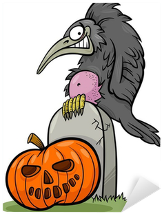Halloween Pumpkin With Crow Cartoon Sticker • Pixers® - Halloween (400x400)