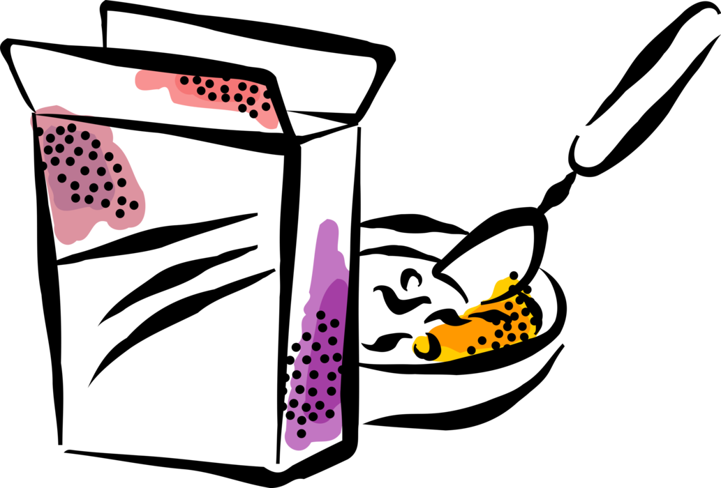 Vector Illustration Of Box Of Cold Breakfast Cereal - Roast Chicken (1033x700)