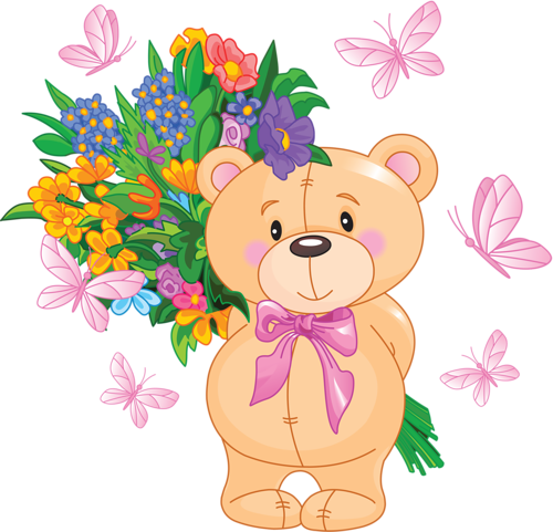 Album - Teddy Bear With Flowers Clipart (500x481)