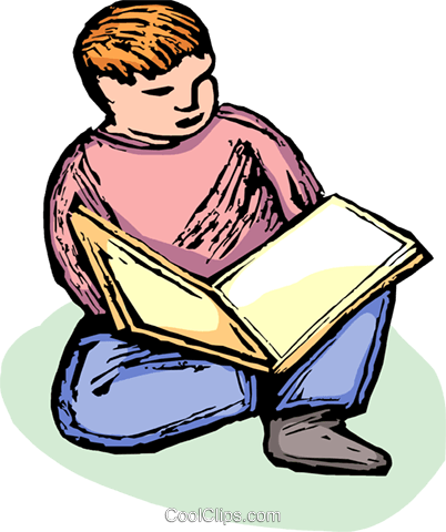 Boy Reading A Book Royalty Free Vector Clip Art Illustration - Sitting (402x480)