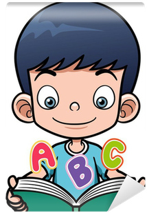 Vector Illustration Of Cartoon Boy Reading A Book Wall - Cartoon Boy And Girl Reading (400x400)