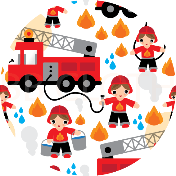 Seamless Kids Fire Men And Truck Illustration Background - Fire Rescue 2-in-1 Cloth Diaper - Bb Cloth (567x567)