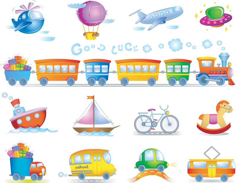 13 Cartoon Transport Vector Icons Set - Toys Vector (800x618)