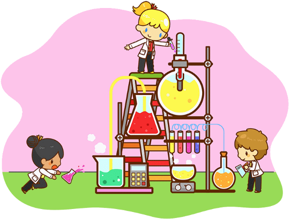 Cartoon Children Are Studying Chemistry, Working And - Chemistry Background Cartoon (600x448)