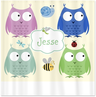 Owl Friends Blue Shower Curtain - Personalize It! Owl Friends Blue Throw Blanket (350x350)
