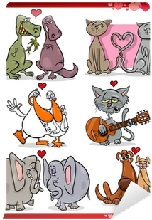 Valentine Cartoon Illustration Love Set Wall Mural - Animal Cartoon Valentines (400x400)