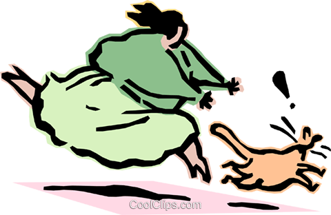 Woman Chasing Cat Royalty Free Vector Clip Art Illustration - Woman Chasing Cat Royalty Free Vector Clip Art Illustration (480x312)