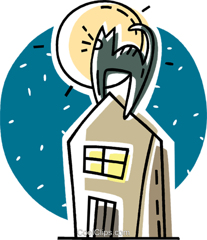 Black Cat On A Roof Royalty Free Vector Clip Art Illustration - Black Cat On A Roof Royalty Free Vector Clip Art Illustration (414x480)