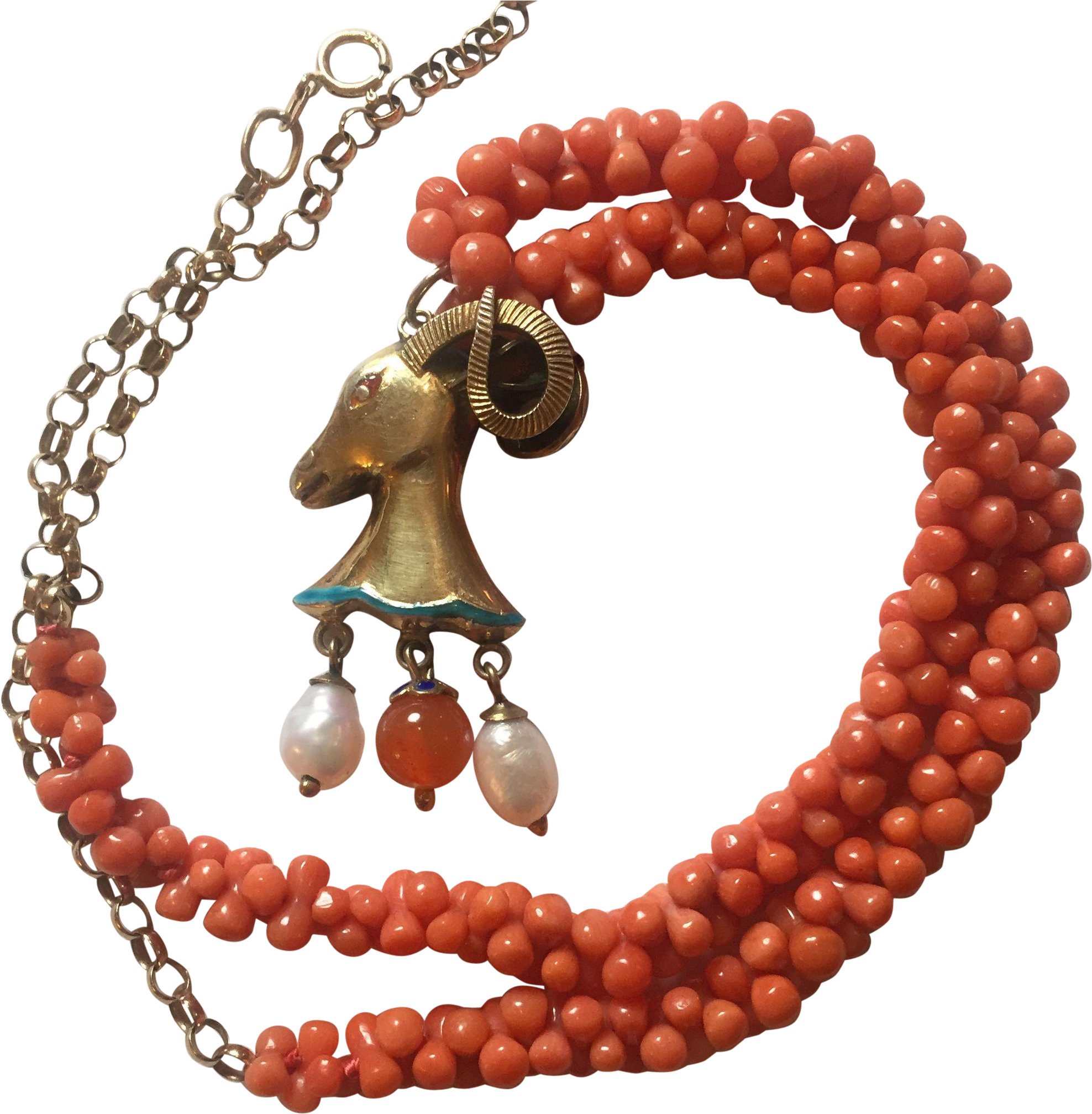 Victorian Dogbone Coral Gold Necklace/ Egyptian Revival - Bead (2015x2015)