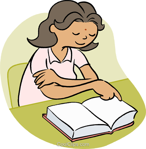 Little Girl Reading A Book Royalty Free Vector Clip - Woman Reading A Book Cartoon (472x480)