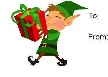 This Gift Tag Features A Grinning Elf Carrying A Large - Elf Clipart (501x286)