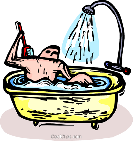 Man Washing His Back With A Brush Royalty Free Vector - Man Washing His Back With A Brush Royalty Free Vector (454x480)