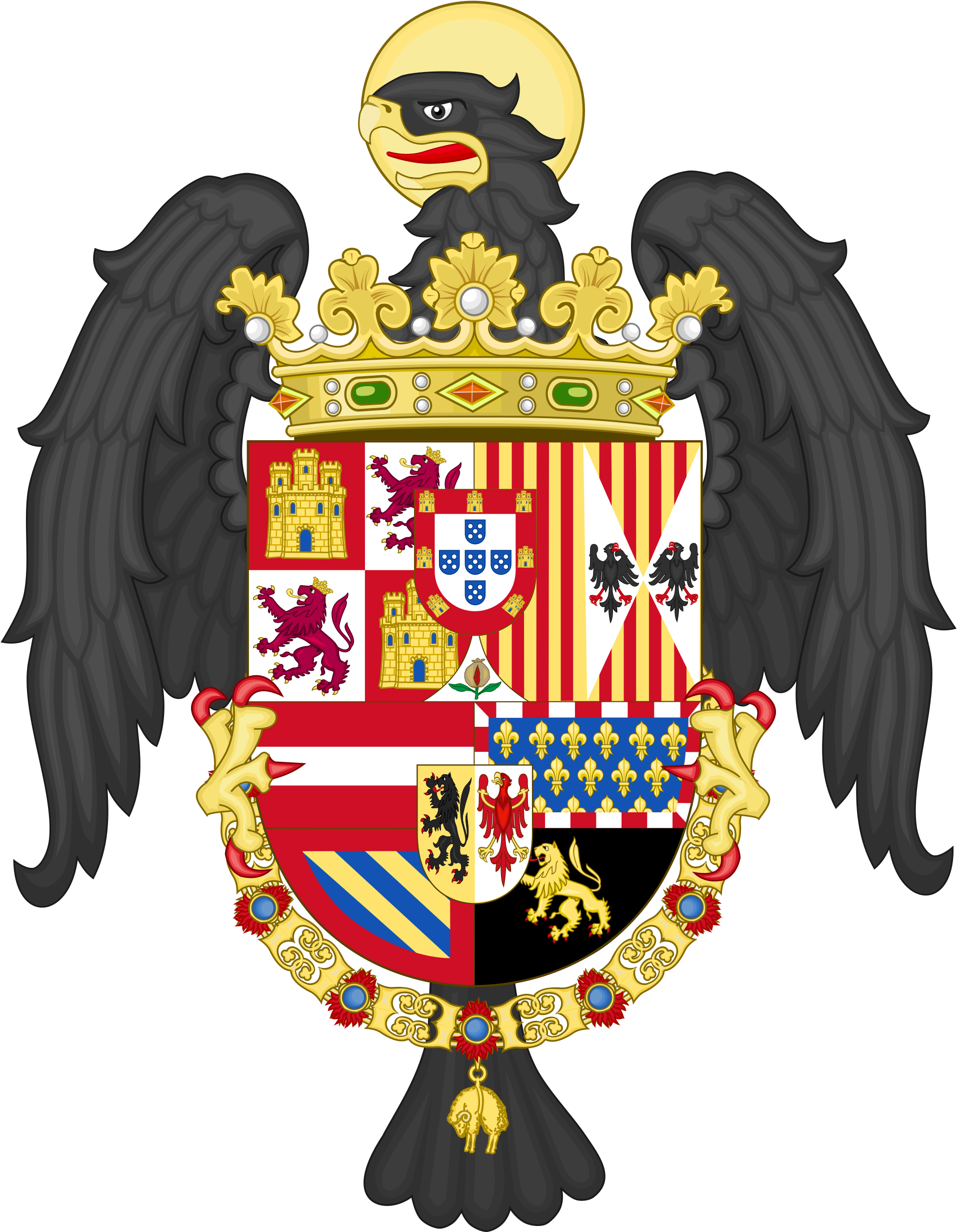 File Royal Coat Of Arms Of Spain With The Eagle Of - Philip Ii Of Spain (2000x2493)
