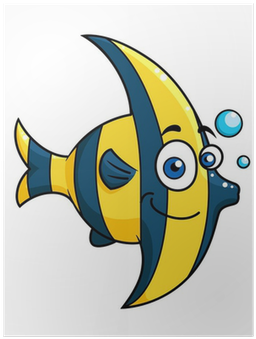 Poster Lachende Cartoon Gestreepte Tropische Vissen - Sea Animals Cartoons (400x400)