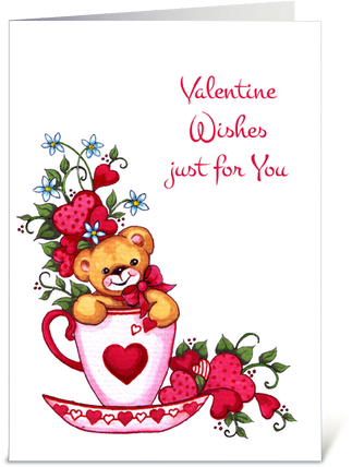 Teddy Bear, Tea Cup Valentine's Day Card Greeting Card - Happy Valentines Day My Friend (435x429)