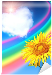 Rainbow, Sunflower And Heart From Clouds Wall Mural - Reproduction Photographique Bright Yellow Sunflowers (400x400)