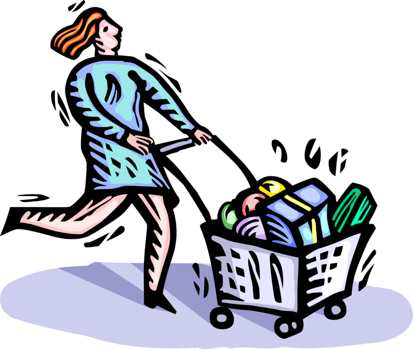 Vector Illustration Of Retail Therapy Shopper Pushes - Vector Illustration Of Retail Therapy Shopper Pushes (829x700)