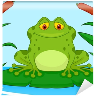 Cute Green Frog Cartoon On A Lily Pad Wall Mural • - Lily Pad (400x400)
