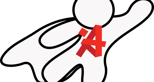 A Superhero Figure With A Cape And The Amuse "a" Logo - Super Hero Outline (600x320)