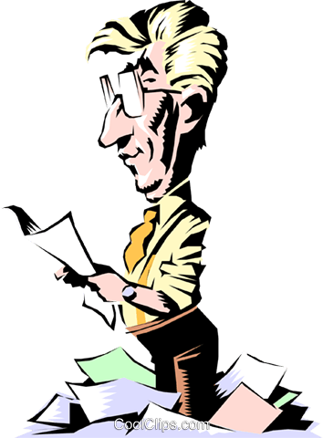 Cartoon Man Reading Papers Royalty Free Vector Clip - Illustration (354x480)