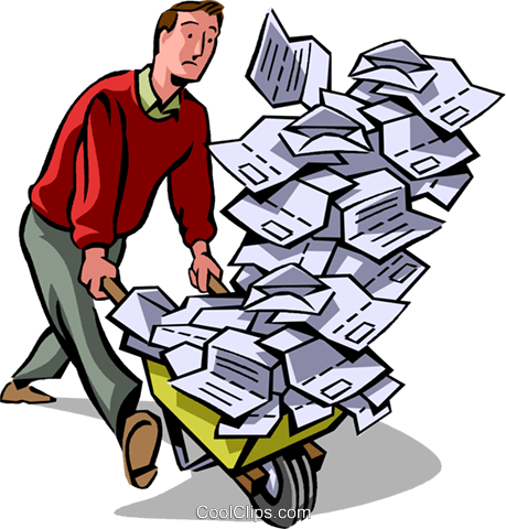Doing Paperwork Royalty Free Vector Clip Art Illustration - Wheelbarrow Full Of Paper (459x480)