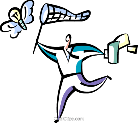 Man Chasing Idea Light Bulb With Net Royalty Free Vector - Man Chasing Idea Light Bulb With Net Royalty Free Vector (480x429)