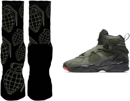 Rufnek-jordan 8 "take Flight" Hand Grenade Custom Socks - Jordan 8 Retro Take Flight Undefeated (480x360)