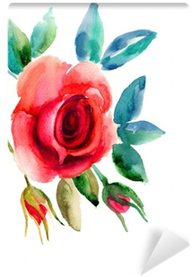 Original Rose Flowers Illustration Wall Mural • Pixers® - Rosa Vermelha Aquarela Png (400x400)