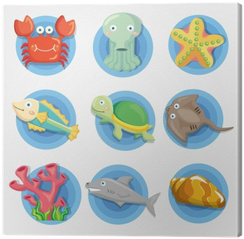 Tableau Sur Toile Aquarium Animal Cartoon Icônes Ensemble, - Icon (400x400)