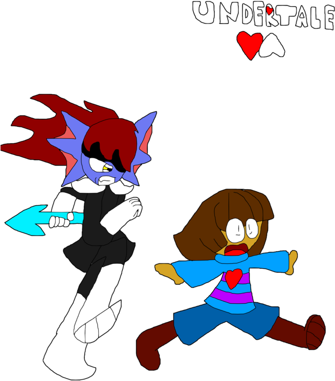 Undertale-undyne Chasing Frisk By Minecraftfan11scr - Cartoon (670x1191)