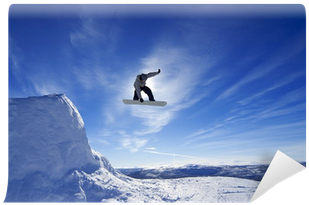 Amateur Snowboarder Making A Grab In Big Air Jump - Snowboard Jump (400x400)
