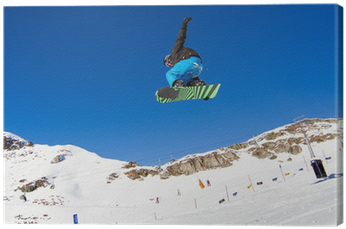 Cuadro En Lienzo Snowboarder Agarrar Su Tabla De Snowboard - Snowboarding (400x400)