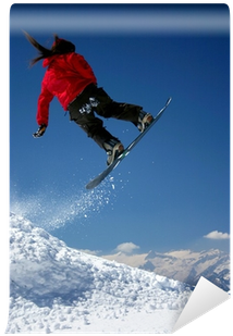 Fotomural Snowboarder En La Chaqueta Roja Que Salta - Extreme Sport (400x400)