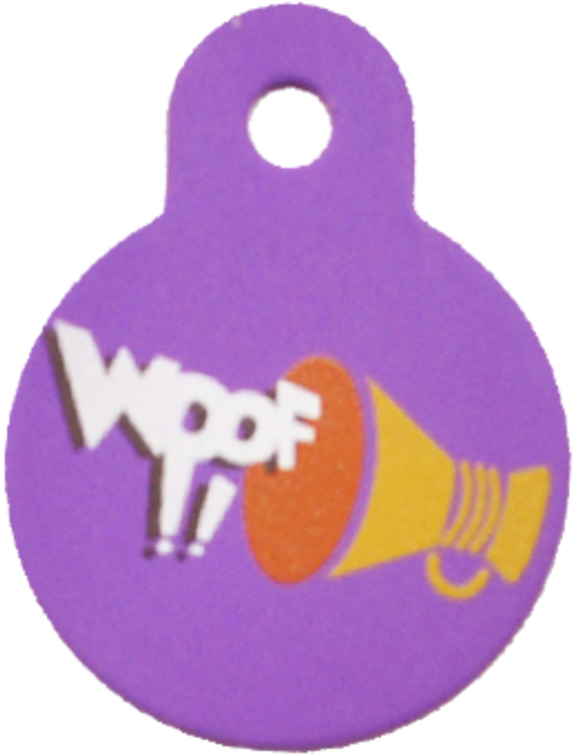 Woof Slogan Mini Circle Purple - Cartoon (1200x899)