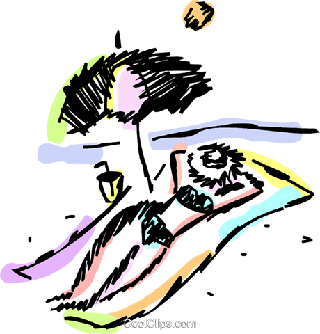 Relaxing At The Beach Royalty Free Vector Clip Art - Illustration (460x480)