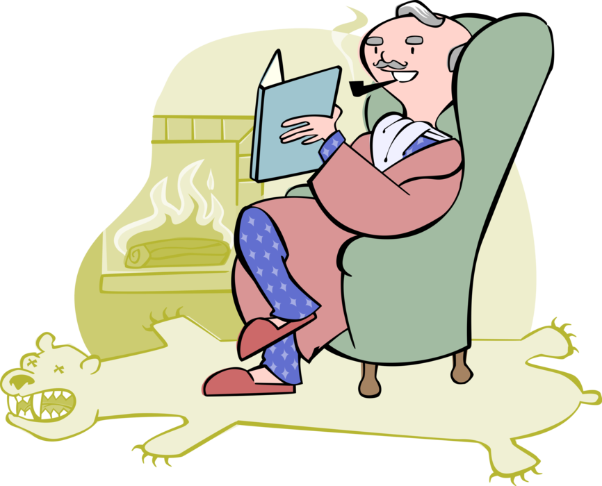 Vector Illustration Of Grandfather Reading Book In - Wealthy Man (866x700)