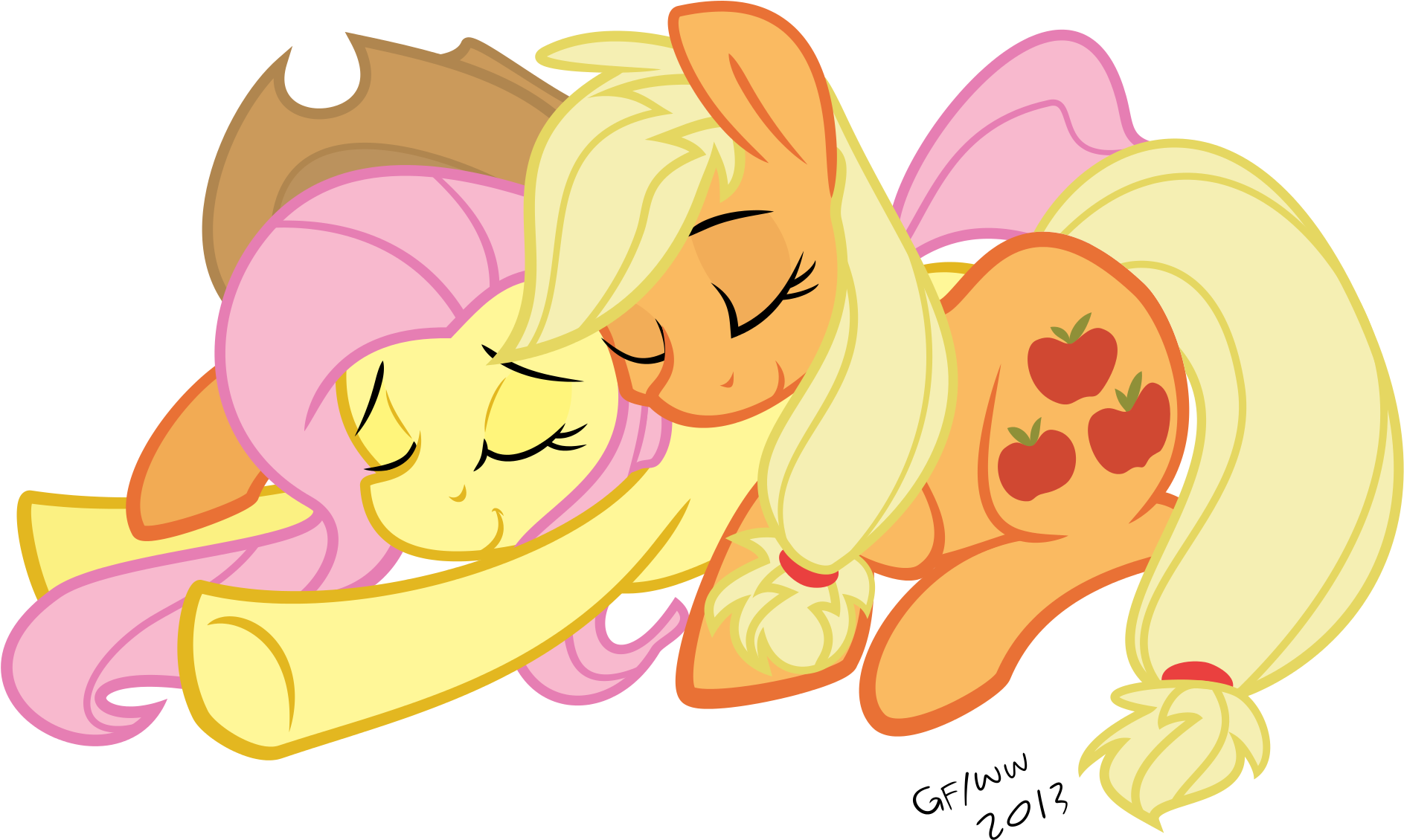 Fluttershy, Hug, Lesbian, Prone, Resting, Safe, Shipping, - Cartoon (2000x1253)