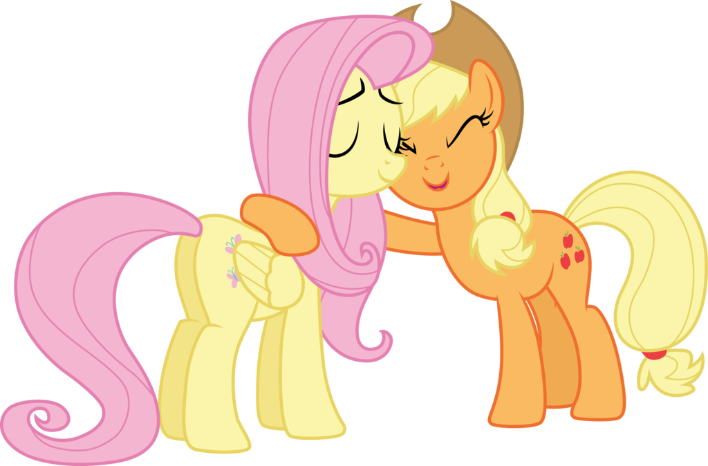Applejack Hugging Fluttershy By Cloudyglow - Apple Jack And Fluttershy (1024x674)