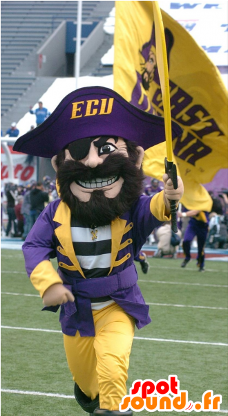 Pirate Mascot, In Traditional Yellow And Purple Outfit - East Carolina University (600x600)