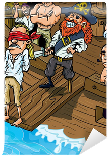 Cartoon Pirate Walking The Plank Of A Boat Wall Mural - Cartoon (400x400)