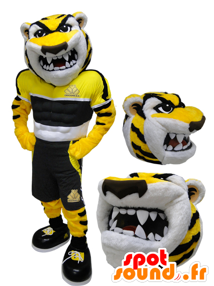 Yellow Tiger Mascot, Black And White, Fierce-looking - Yellow Tiger Mascot (600x600)