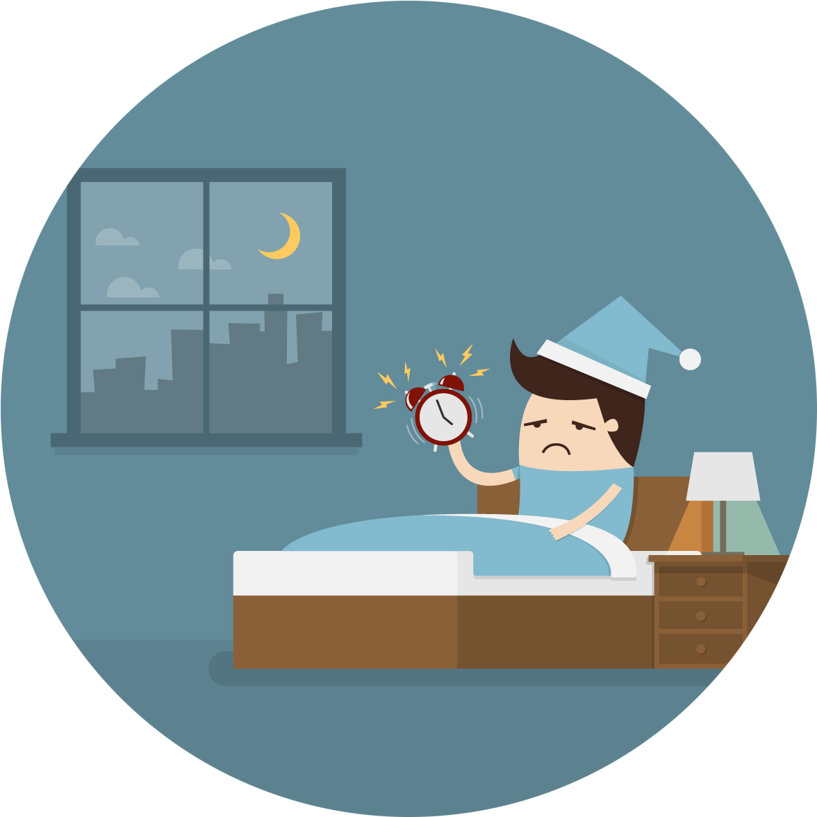 Illustration Of Boy Frowning In Bed While Holding An - Travailleur De Nuit (1300x1300)