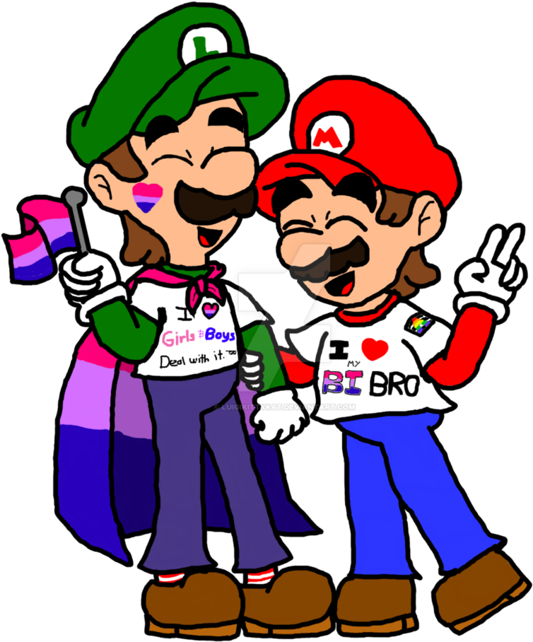 Bi Pride By Luigikittykat - Mario Luigi Paper Jam Mario - (859x931) Png Cli...