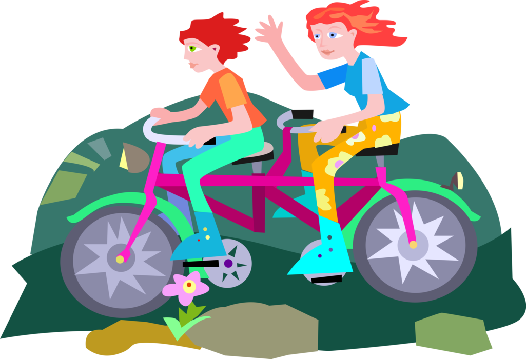 Vector Illustration Of Cycling Enthusiasts Ride Tandem - Vector Illustration Of Cycling Enthusiasts Ride Tandem (1025x700)