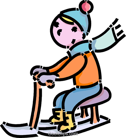 Boy On His Toboggan Royalty Free Vector Clip Art Illustration - Boy On His Toboggan Royalty Free Vector Clip Art Illustration (440x480)