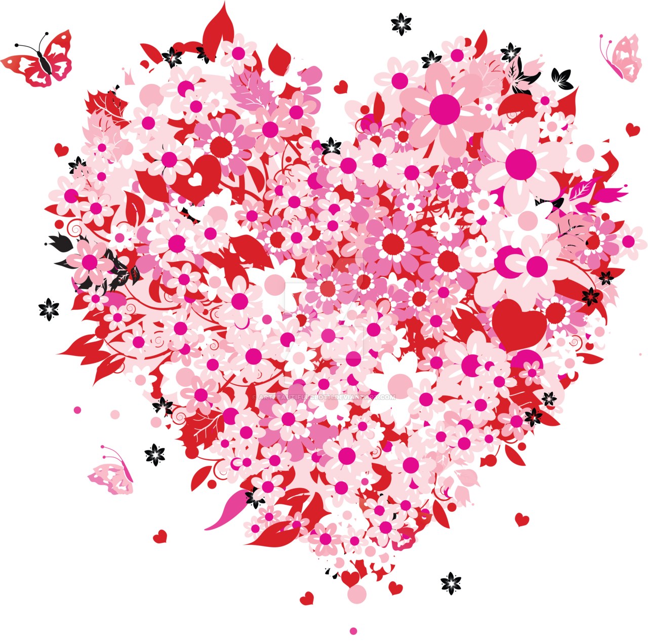 Floral Pink Heart By Artbeautifulcloth Floral Pink - Love Heart Flower Png (1280x1268)