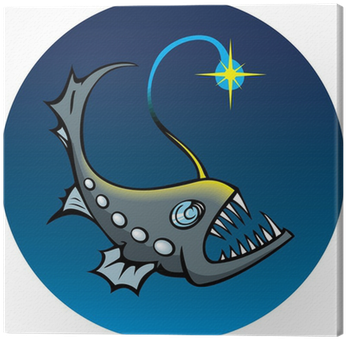 Deep-sea Angler Fish, Cartoon Vector Illustration Canvas - Lily Pad Coloring Page (400x400)