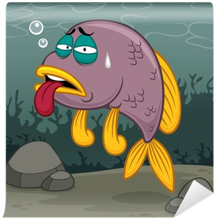 Vector Illustration Of Cartoon Fish Sick Wall Mural - Cartoon Polluted Fish (400x400)