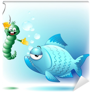 Pesce Verme E Amo Cartoon Fish Worm And Hook Background - Worm (400x400)