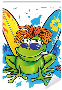 Summer Jamaican Cartoon Frog With Surfboard Wall Mural - Queen Duvet Cover Frog With Top Hat (400x400)